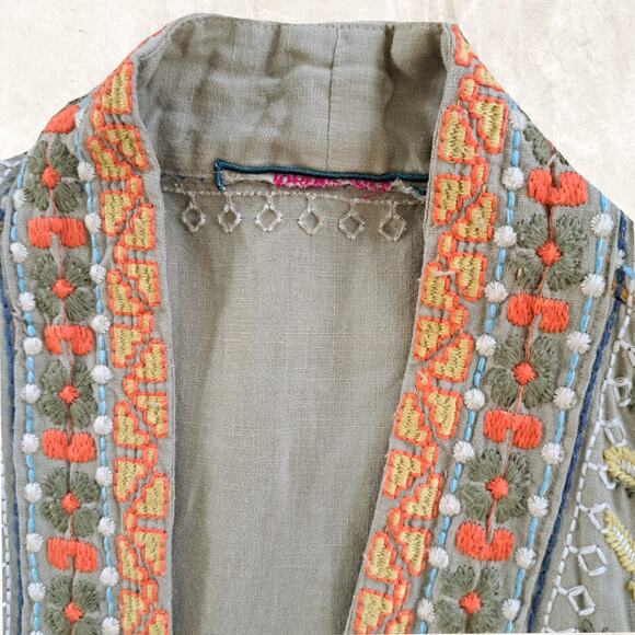 Johnny Was Tan Floral Kimono Jacket with Ornate Trim - Picture 8 of 13